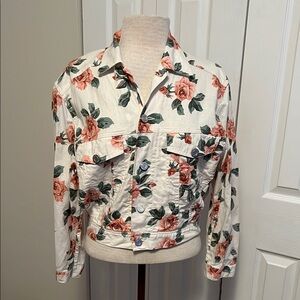 Vintage Esprit Sport Floral Linen Blend Long Sleeve Crop Jacket Size Small